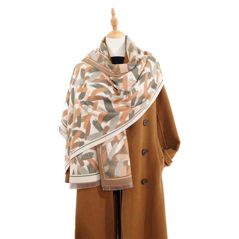 スカーフ レディース ショール マフラー レトロ アートグラフィック ジャガード織り 厚手 防寒 ショー..