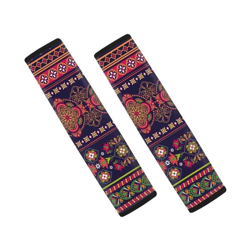 シートベルトカバー ボヘミアン柄 車内アクセサリー 保護パッド ポリエステル製 肩の負担軽減 快適 クッション ドライブ 汚れ防止 おしゃれ 2個セット