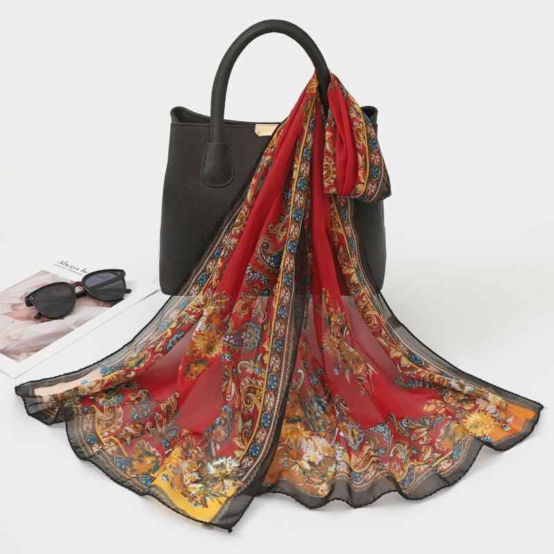 スカーフ ストール レディース ママ シフォン ポリエステル カシューナッツ柄 花柄 デジタルプリント U..