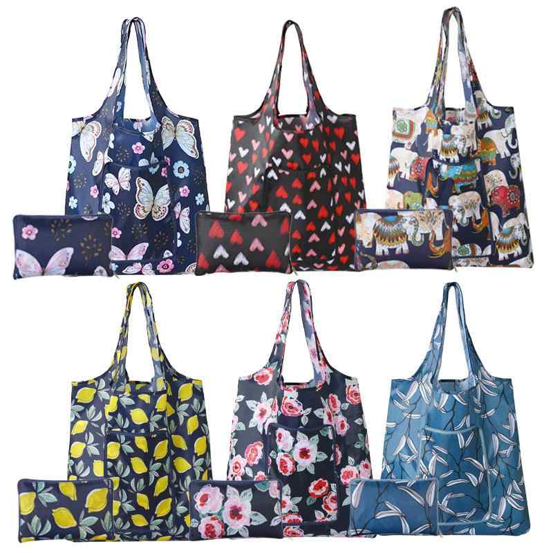 エコバッグ 男女兼用 ファスナー付き 折りたたみ 大容量 携帯 軽量 ポリエステル オックスフォード生地 プリント柄 カジュアル 手提げ トート 普段使い 買い物袋 レジ袋 収納