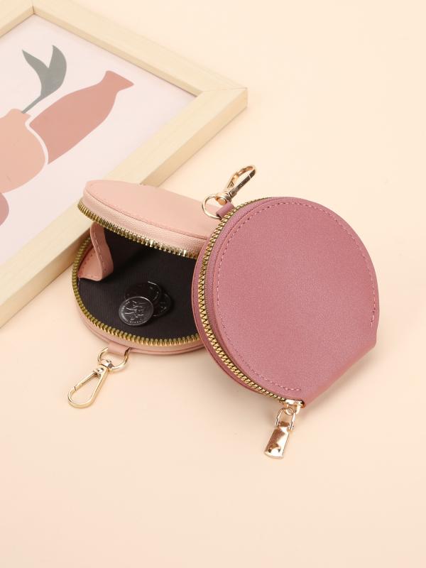 財布 レディース 女性用 シンプル かわいい おしゃれ ラウンド ミニ 小銭入れ コインケース ファスナー コンパクト 携帯用 イヤホンケース キーケース 小物入れ 普段使い お出かけ ブラック ピンク グレー