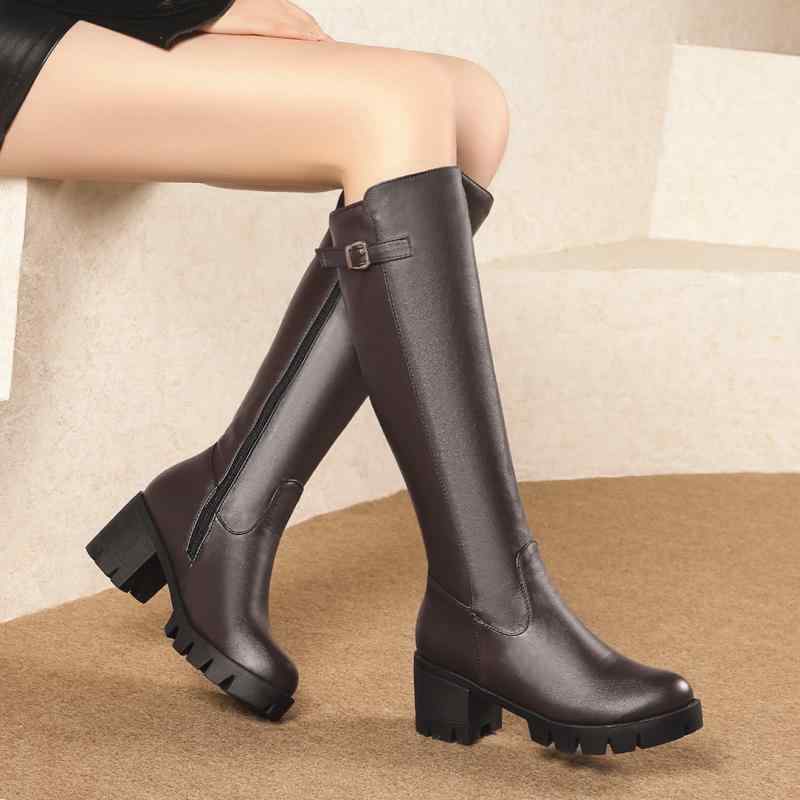 ロングブーツ レディース ライダース風 太ヒール ハイヒール ラウンドトゥ 合成皮革 ゴム底 サイドジッ..