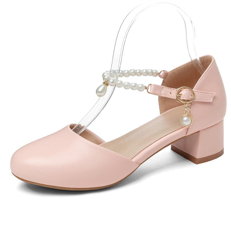 サンダル レディース ミドルヒール ラウンドトゥ つま先カバー カットアウト アンクルストラップ PUレ..