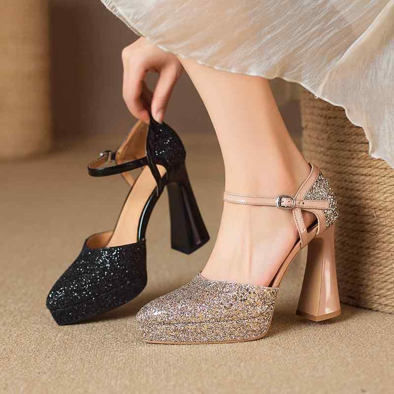 サンダル レディース 10cm ハイヒール ポインテッドトゥ セパレート グリッター スパンコール アンクル..