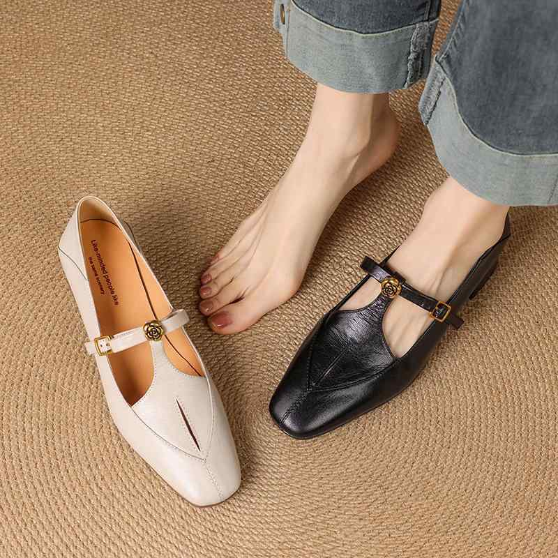 靴 メリージェーン レディース 4cm ミドルヒール 太ヒール 羊革 スクエアトゥ 浅口パンプス レトロクラシック 豚革裏地 ラバーソール アイボリー ブラック 通勤 オフィス 普段使い