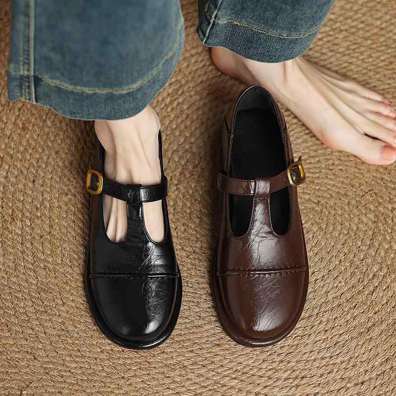 パンプス レディース 女性用 レトロ クラシック メリージェーン Tストラップ ラウンドトゥ ローヒール 太ヒール バックル PUレザー 革靴 普段使い デイリー 大きいサイズ ブラック ブラウン