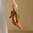 靴 パンプス レディース 女性用 メリージェーン ポインテッドトゥ 浅口 Tストラップ バックル 切り替え ハイヒール 細ヒール 韓国風 合成皮革 豚革 普段使...