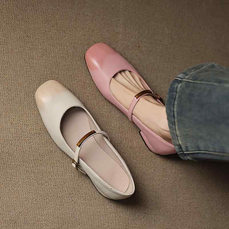 靴 パンプス レディース 女性用 メアリージェーン 浅口 太めヒール バックル スクエアトゥ PUレザー 韓国風 デイリー 普段使い 大きいサイズ 小さいサイズ...