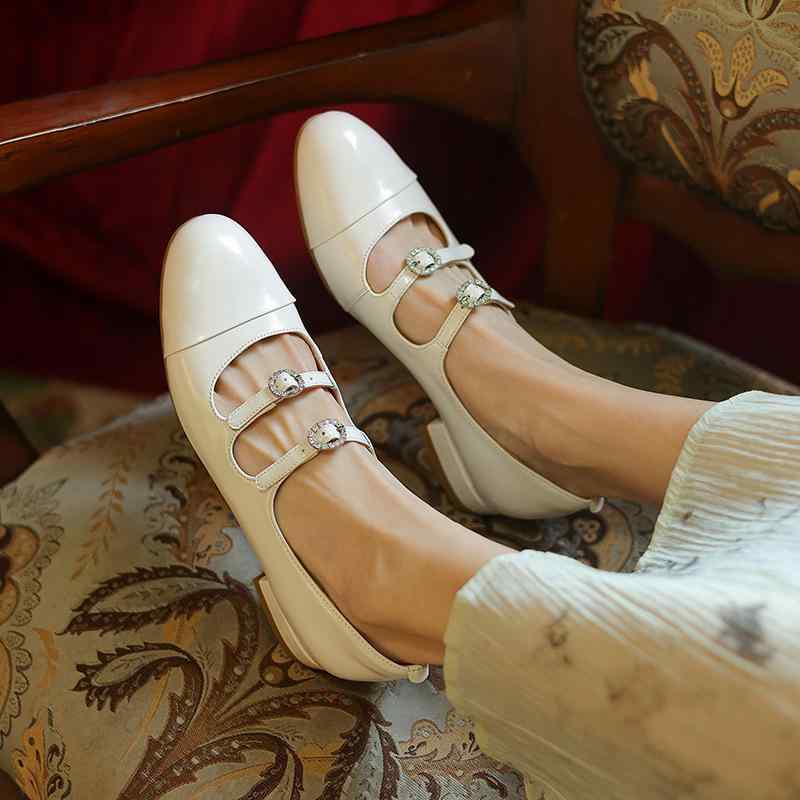 靴 パンプス レディース レトロ メリージェーンシューズ 牛革 本革 エナメル チャンキーヒール 太ヒール ローヒール ワンストラップ 浅口 ラウンドトゥ 無地...