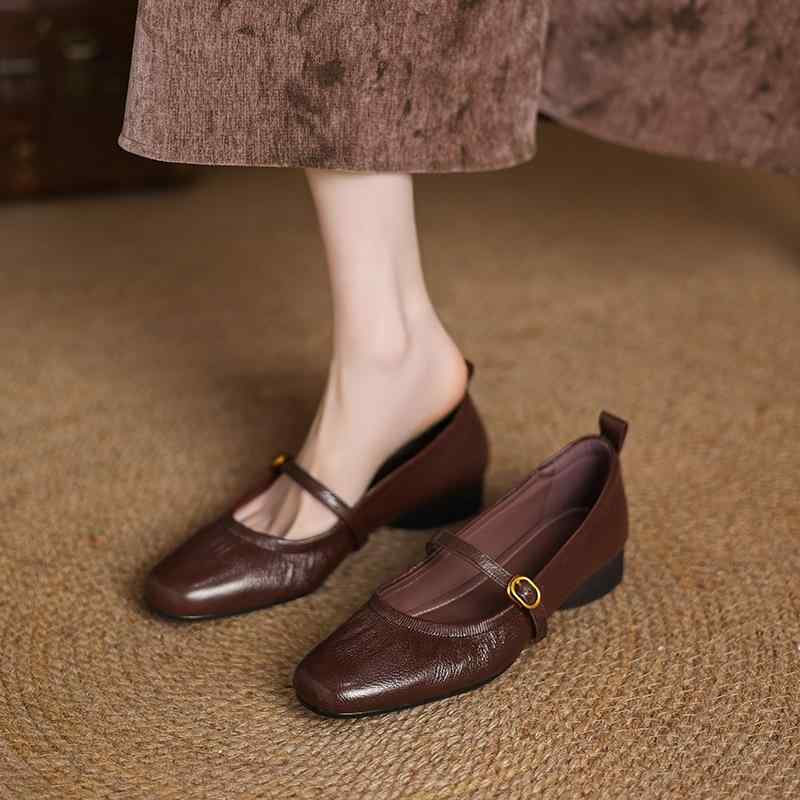 靴 パンプス レディース 羊革 メリージェーンシューズ チャンキーヒール 春秋 ローカット ラウンドトゥ ストラップ ローヒール 大きいサイズ 通勤 オフィス ...