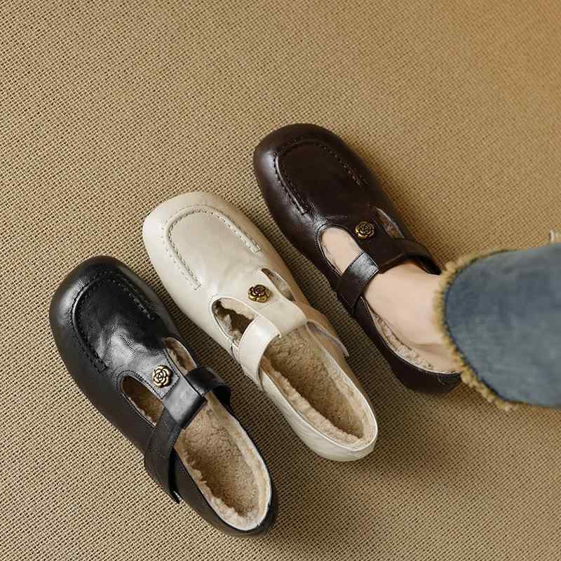 靴 メリージェーンシューズ レディース レトロ スクエアトゥ 羊革 シープスキン Tストラップ 裏ボア ローヒール チャンキーヒール 秋冬 普段使い 通勤 お出かけ 暖かい 防寒 歩きやすい ブラック ブラウン アイボリー