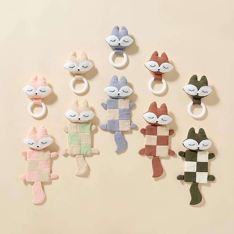 ベビー安眠グッズ 赤ちゃん 幼児 新生児 キツネ ぬいぐるみ マスコット おくるみ ブランケット 歯固め 歯がため 寝かしつけ ぐっすり ドットフリース モコモコ ふわふわ 布製 グレー ピンク グリーン レッド ベージュ