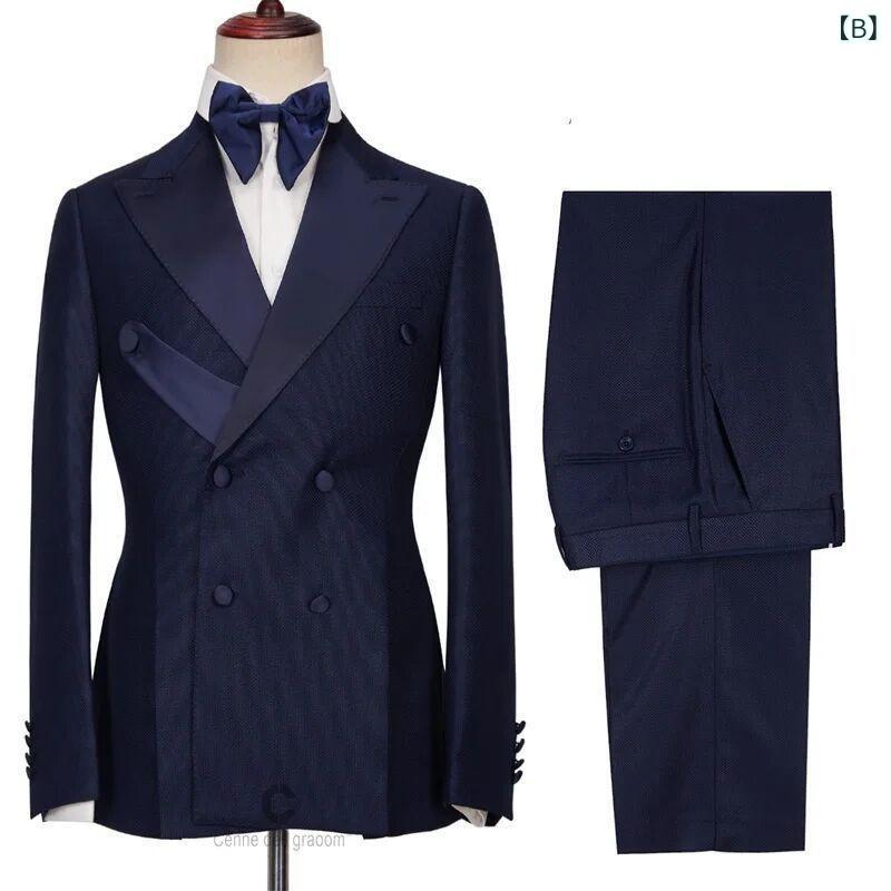 スーツ メンズ 男性用 ネイビー 紺 スリムフィット 細身 セットアップ 2点セット 結婚式 披露宴 パーティー ビジネス フォーマル 礼服 タキシード風 ジャケット スラックス コットン 綿 アセテート 春夏