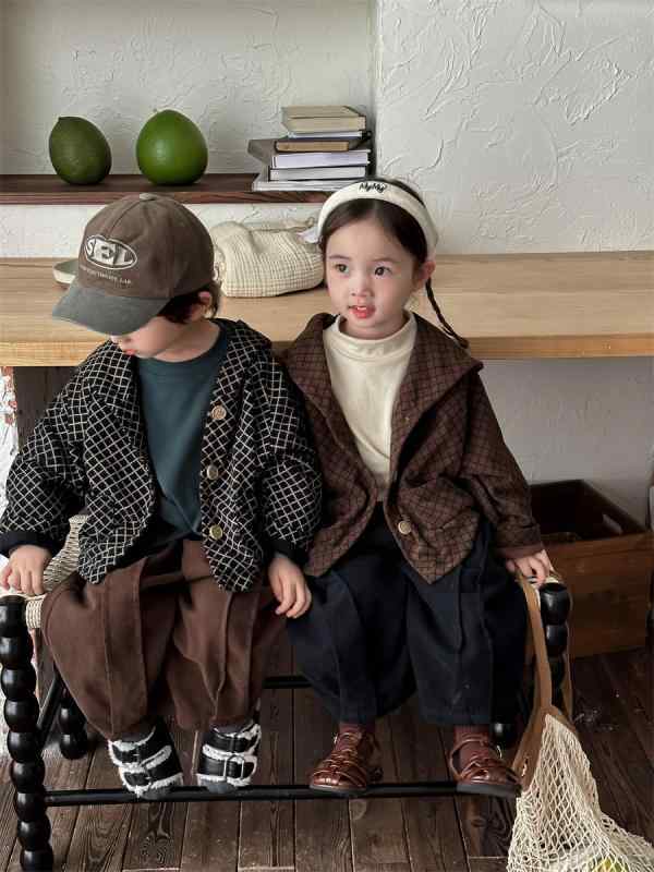 ジャケット キッズ 男の子 女の子 男女兼用 秋冬 コーデュロイ チェック柄 フード付き カーディガン 柔..