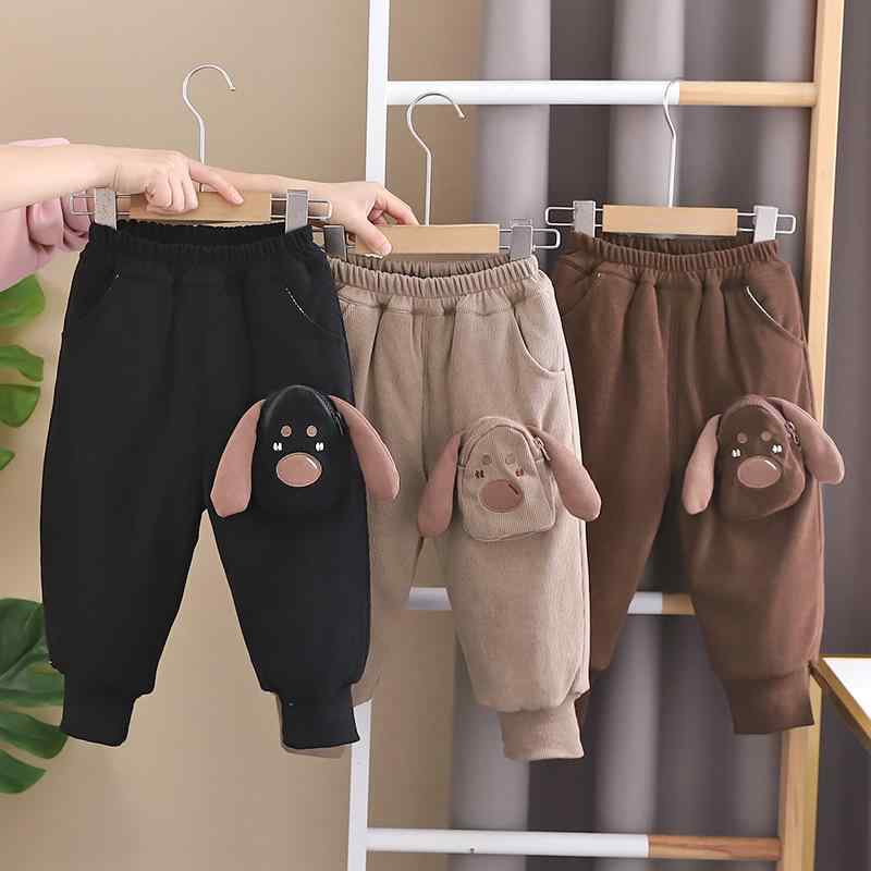 キッズ ベビー 男の子 女の子 子犬 バッグ柄 厚手 裏起毛 保温 暖かい コットン 綿 韓国ファッション ..