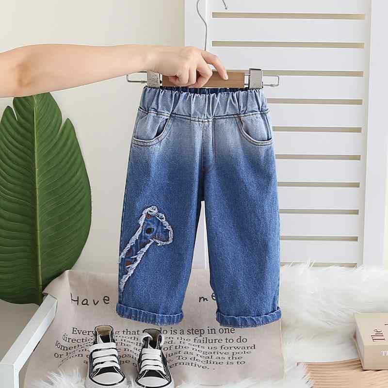パンツ 男の子 キッズ 幼児 恐竜 アップリケ 刺繍 デニム ジーンズ 綿 コットン 柔らかい ソフト 薄手 ロング丈 春秋 カジュアル 普段着 ボトムス