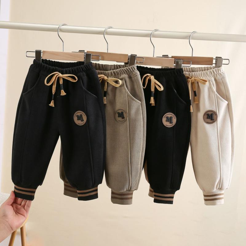 パンツ 男の子 キッズ ベビー 秋冬 裏起毛 アルファベット ロゴ 綿 コットン 柔らかい 伸縮性 カジュアル 普段使い 外出着 ウエストゴム 長ズボン あったか かわいい 韓国風 スポーティ