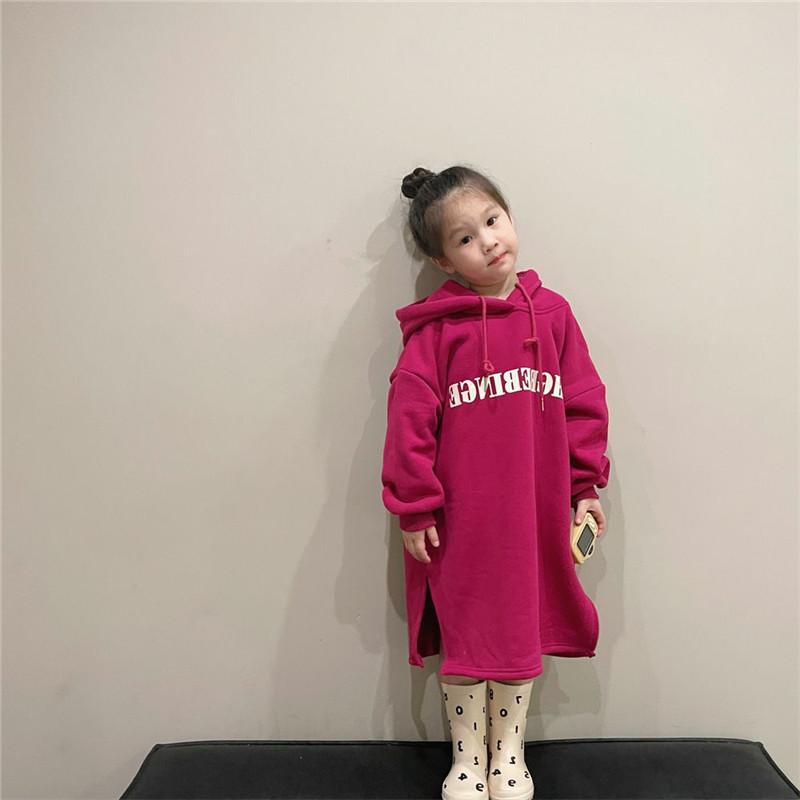 ワンピース 女の子 子供 冬 厚手 裏起毛 スウェットドレス パーカー フード付き アルファベット コット..