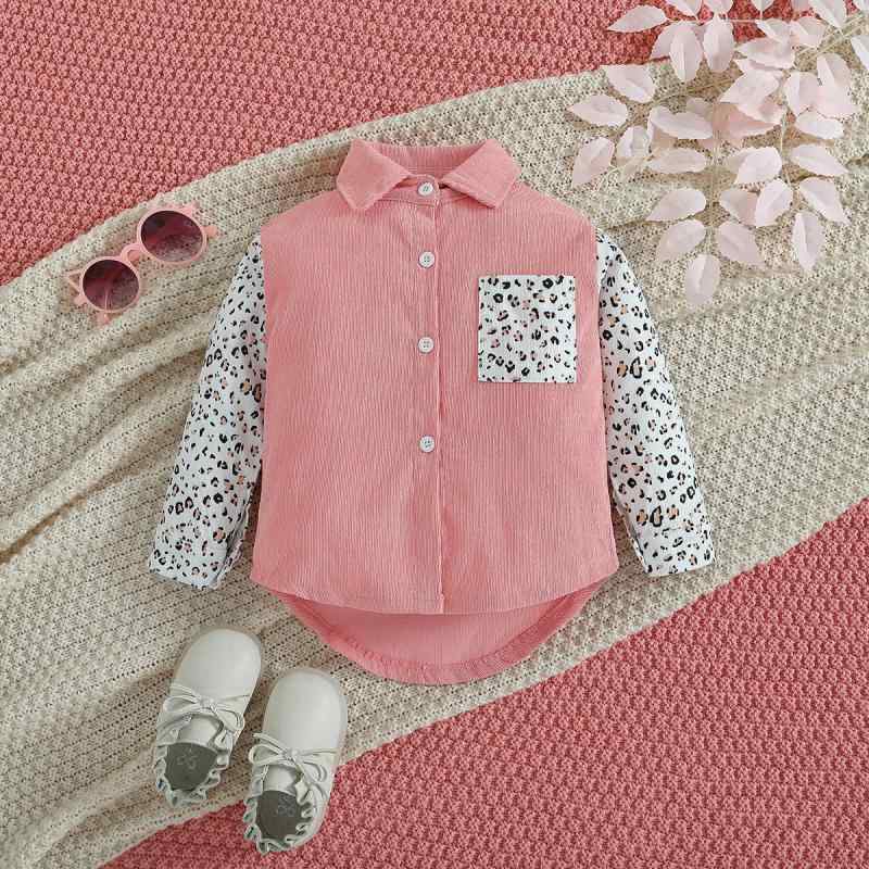 カーディガン 女の子 ベビー キッズ 春秋 コーデュロイ ヒョウ柄 切り替え 襟付き 長袖 ショート丈 シ..