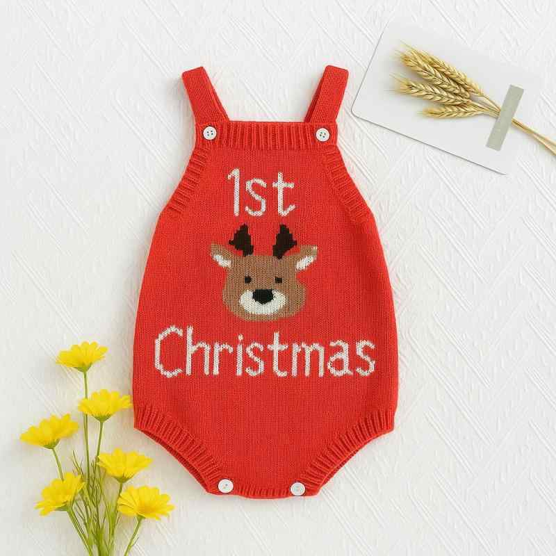 ロンパース ベビー 男女兼用 幼児服 鹿柄 ニット素材 かわいい 三角ロンパース 秋冬 クリスマス ノース..