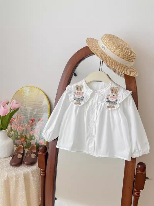 ブラウス キッズ 女の子 ガールズ ウサギ フリル襟 無地 韓国子供服 春秋 長袖 コットン 綿 柔らかな肌..