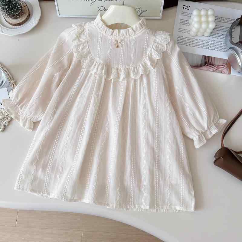 ワンピース 女の子 ベビー キッズ 子供服 春秋 韓国風 おしゃれ トレンド 個性的 ジャガードレース リ..