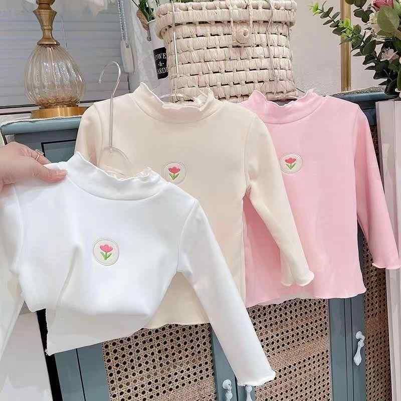 カットソー 女の子 ベビー キッズ 秋冬 長袖 Tシャツ トップス インナー あったか素材 保温 花柄刺繡 ..