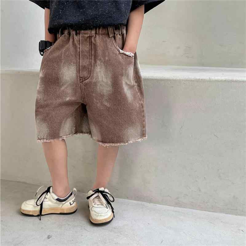 ショートパンツ キッズ ベビー ユニセックス 夏 レトロ ヴィンテージ デニム ブラウン ウォッシュ ダメ..