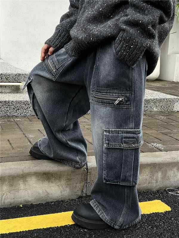 デニムパンツ キッズ 男の子 女の子 男女兼用 裏起毛 厚手 あったか 防寒 ブルー ジッパー カーゴパン..