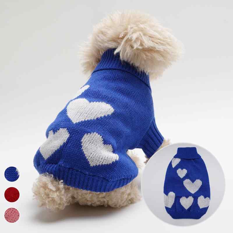 ペット服 犬猫兼用 秋冬 ハート柄 襟付き ニット セーター カジュアル アクリル製 防寒 ドッグウェア ..