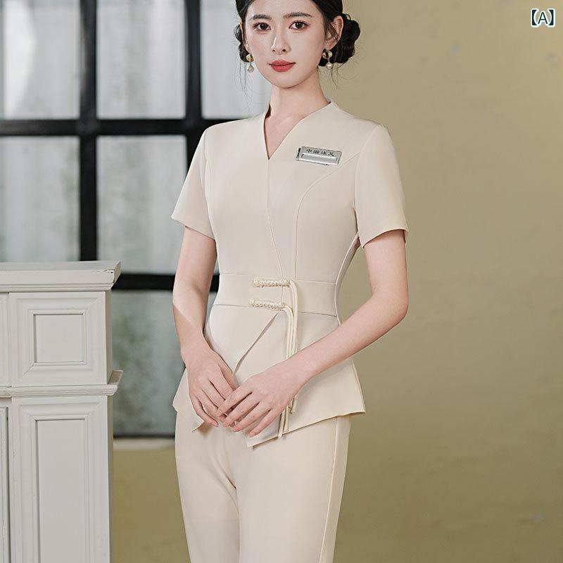 ユニフォーム レディース 美容師 エステティシャン ホテル 受付 エステサロン 制服 作業着 高級感 吸湿..