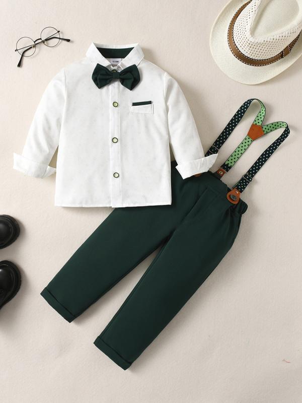 ベビー キッズ 男の子 フォーマルセットアップ 長袖 サスペンダーパンツ 2点セット 春秋 紳士風 セレモ..