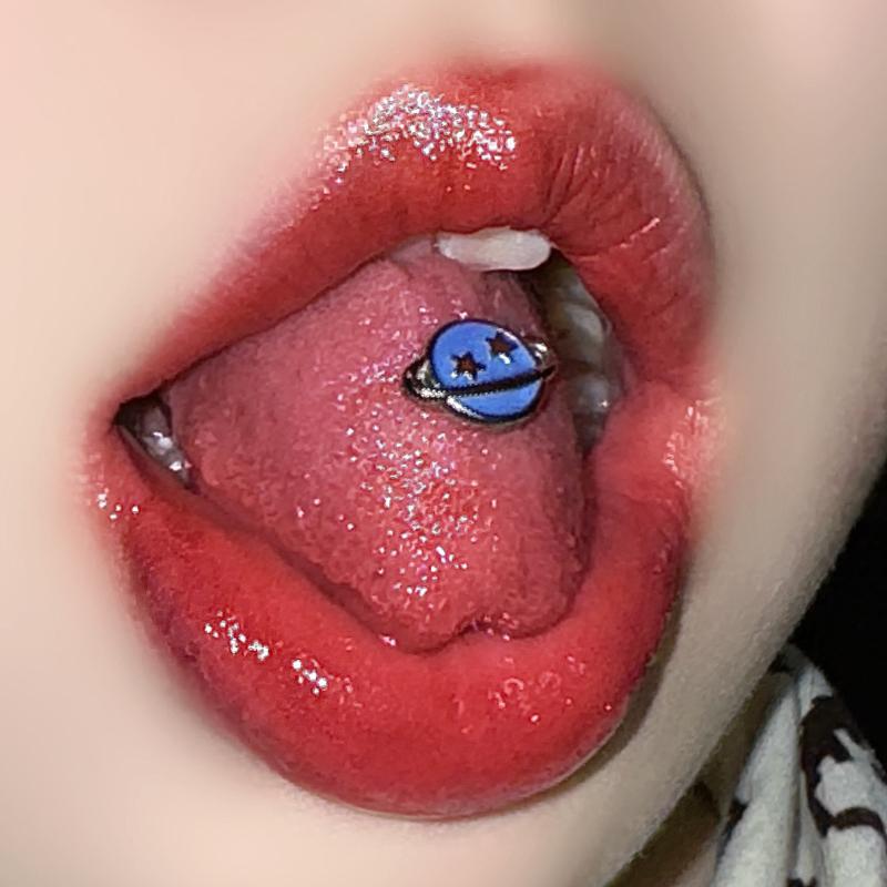 舌ピアス 男女兼用 ユニセックス サージカルステンレス製 ブルー プラネット 惑星モチーフ 滴油 エナメ..