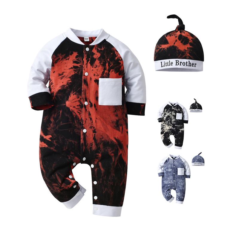 楽天花りぼんロンパース ベビー 男の子 女の子 男女兼用 新生児 絞り染め タイダイ柄 長袖 綿 コットン 前開き スナップボタン カジュアル 秋冬