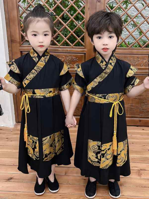 唐装 子供 男女兼用 半袖 中国風 漢服 武侠 時代劇 発表会 舞台衣装 花柄 かわいい 柔らか素材 切り替..