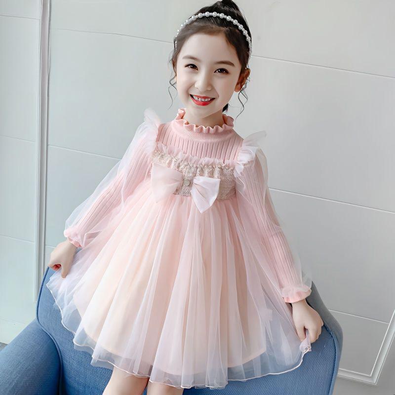 ワンピース 女の子 キッズ ニット プリンセス チュール 裏起毛 ロング丈 韓国風 おしゃれ かわいい フ..