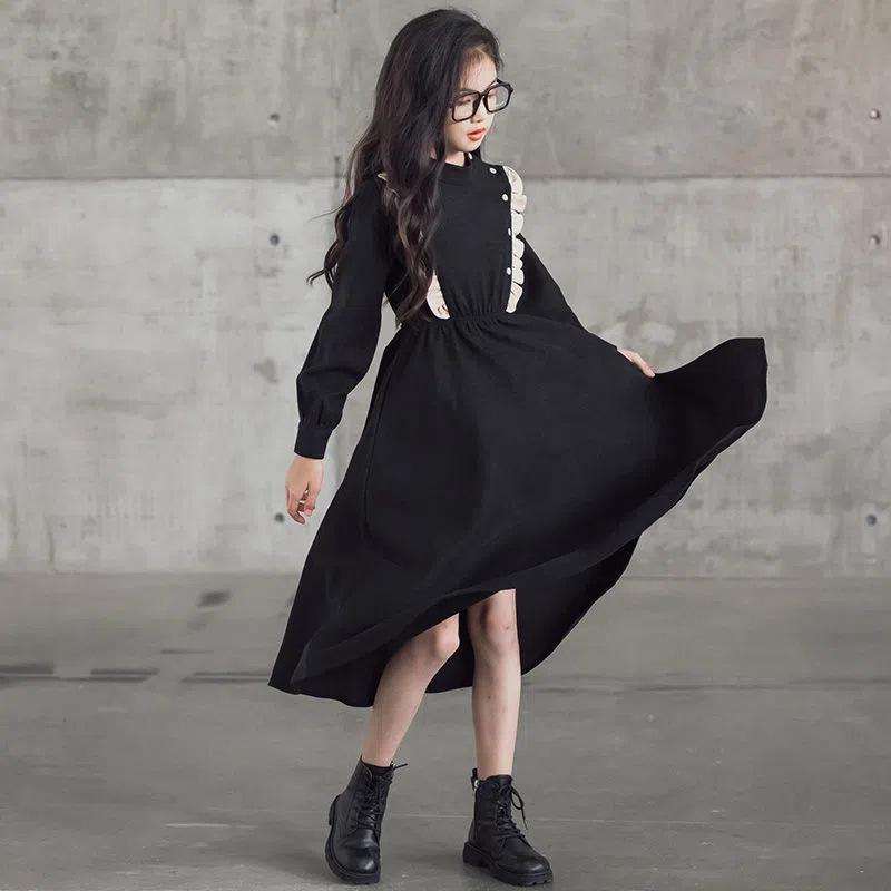 ワンピース 女の子 ジュニア ガールズ 中学生 学生 春秋 スイート かわいい ウエストマーク Aライン 長..