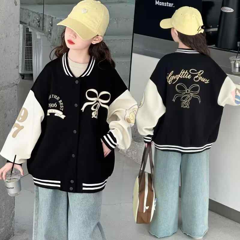 アウター ガールズ ジュニア ベースボールジャケット スポーティ スタジャン おしゃれ カジュアル プリ..