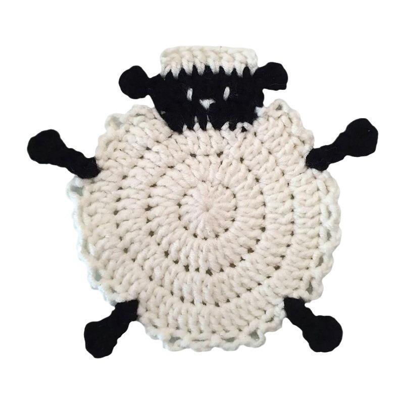 コースター 手編み 羊 ひつじ ニット 毛糸 かわいい キャラクター 断熱マット 鍋敷き テーブルウェア ..