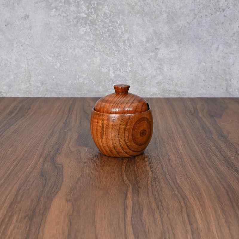 調味料入れ 木製 家庭用 塩入れ レトロ風 和風 和モダン 蓋付き スプーン付き 固体調味料用 スパイス容..