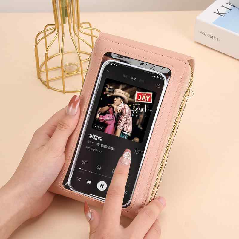 スマホポーチ レディース 女性用 タッチスクリーン対応 斜め掛け ポシェット ミニショルダーバッグ PU..