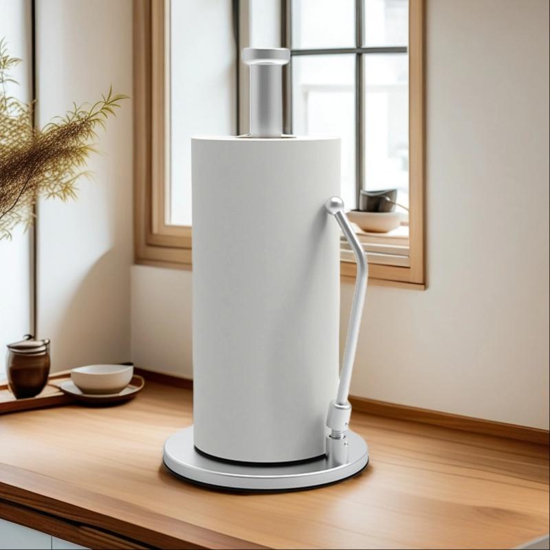 ペーパーホルダー ステンレス製 シンプル モダン スプリング式 業務用 家庭用 キッチン トイレ 洗面所 ダイニング 卓上スタンド 縦型 おしゃれ 防錆 防腐 鏡面仕上げ ホワイト