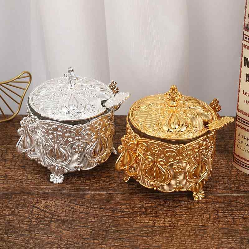 シュガーポット 砂糖入れ 蓋付き 亜鉛合金製 金属工芸 彫金デザイン ヨーロピアンテイスト エレガント ..