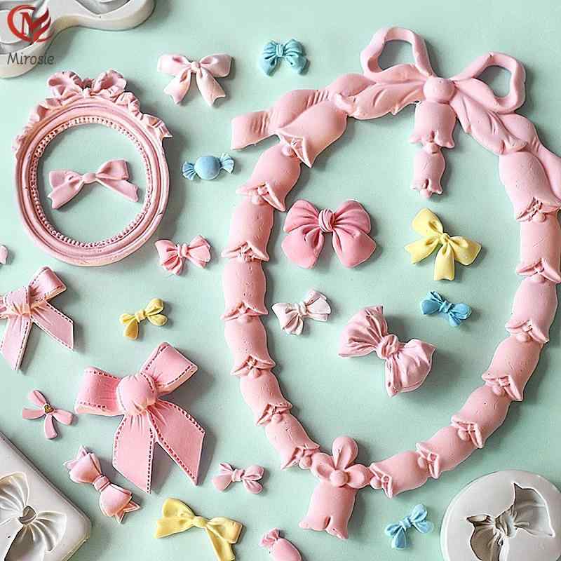 製菓型 リボン 蝶結び ひまわり サンフラワー フォンダンケーキ チョコレート シリコンモールド ケーキデコレーション 飾り付け お菓子作り ピンク(x2)