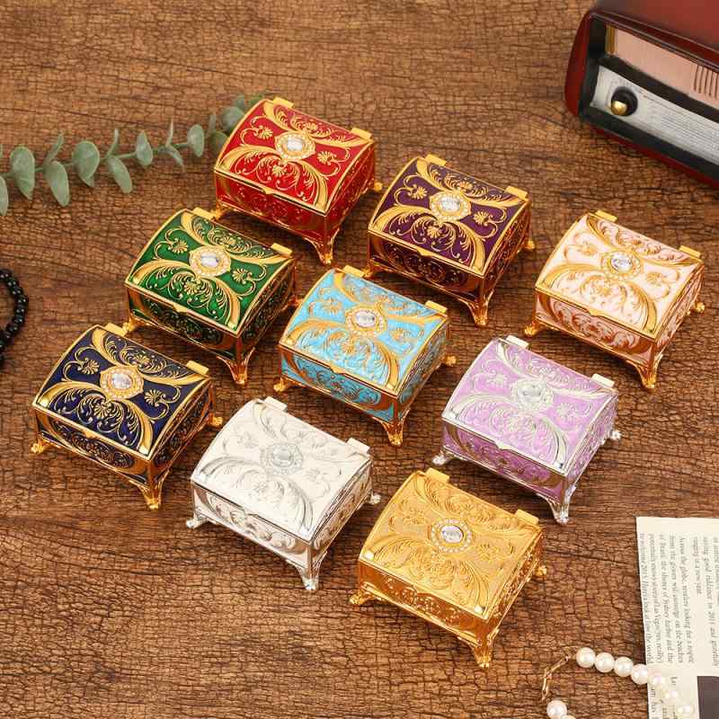 アクセサリーケース 長方形 レトロ ヴィンテージ 高級感 ラインストーン装飾 個性的 洗練されたデザイ..