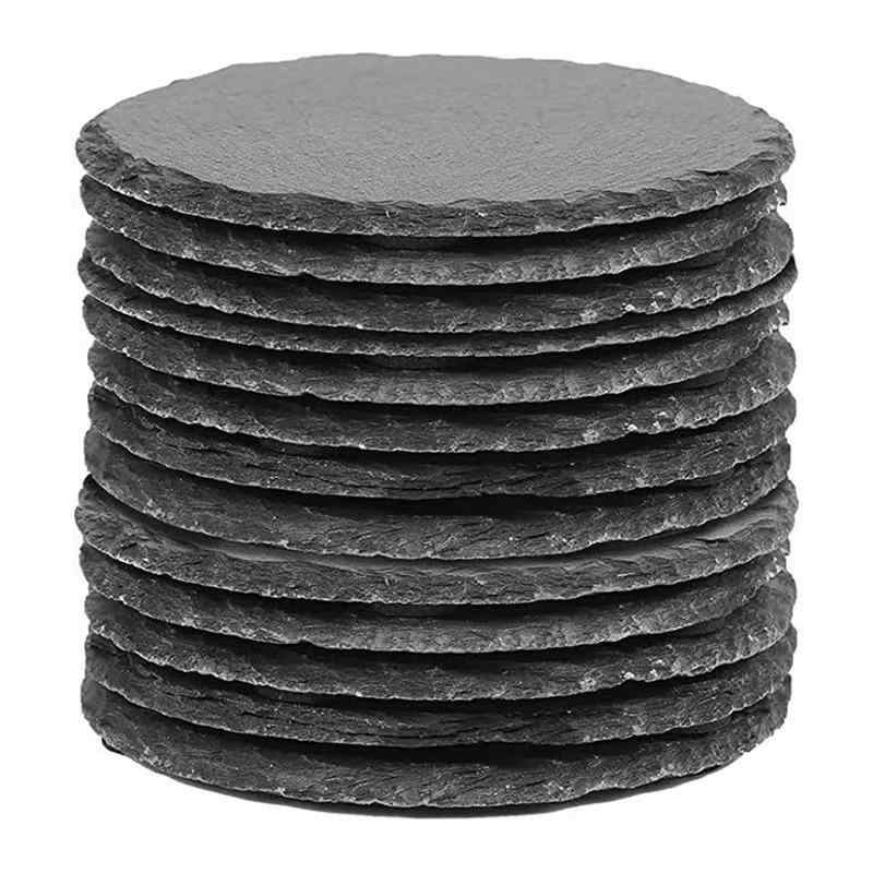 コースター 天然板岩 石製 グラスマット 断熱 日式 シンプル おしゃれ 丸型 四角 ヘキサゴン バー ウィスキー 来客用 普段使い テーブル保護 複数枚組 セット