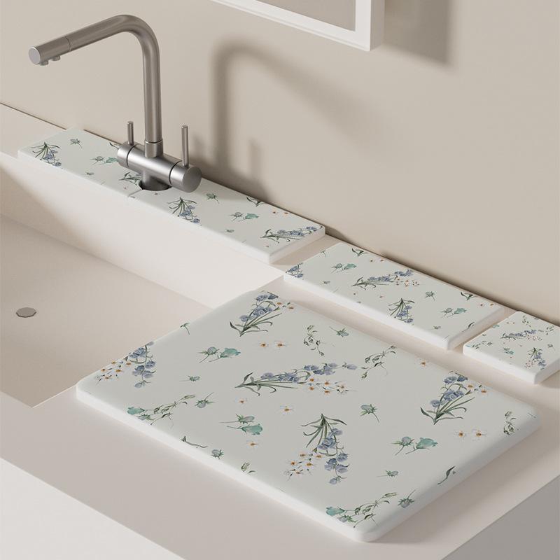 珪藻土マット 吸水 速乾 洗面所 バスルーム ドライングプレート おしゃれ シンプル ミニマル 洗面台 蛇口 シンク コップ置き