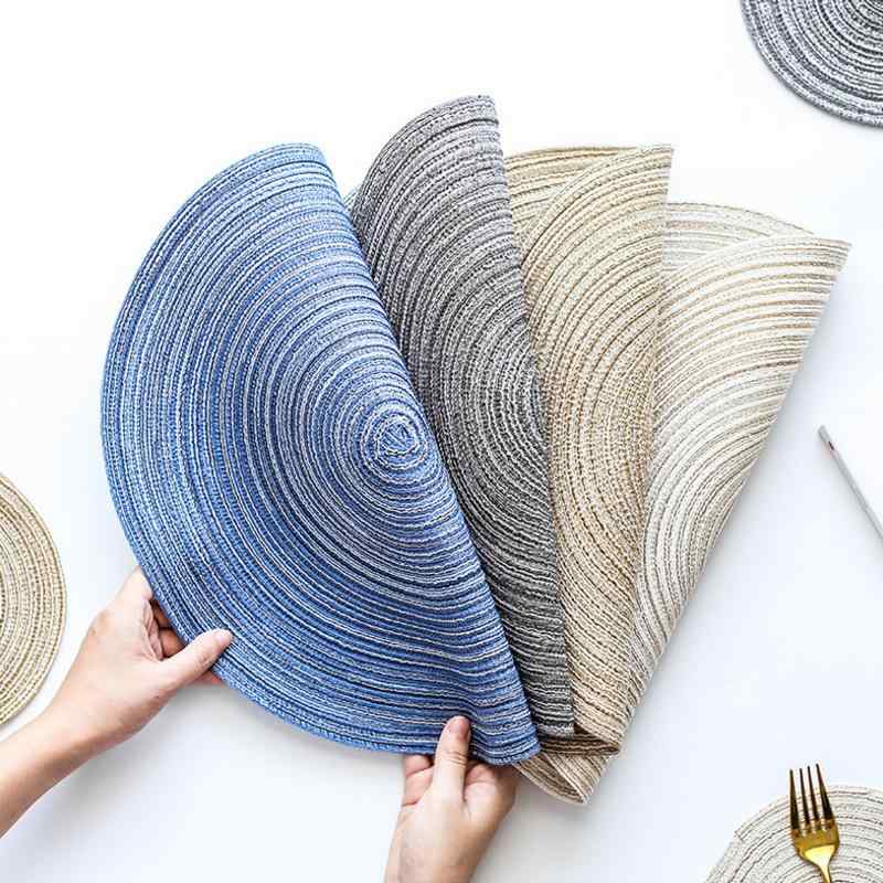 食卓敷き 和モダン 手作り ハンドメイド ラミー 麻 リブ織り 円形 丸型 ランチョン プレイス ダイニング 断熱 耐熱 滑り止め 鍋置き ポットスタンド ホワイト ブラウン ブルー ダークグレー