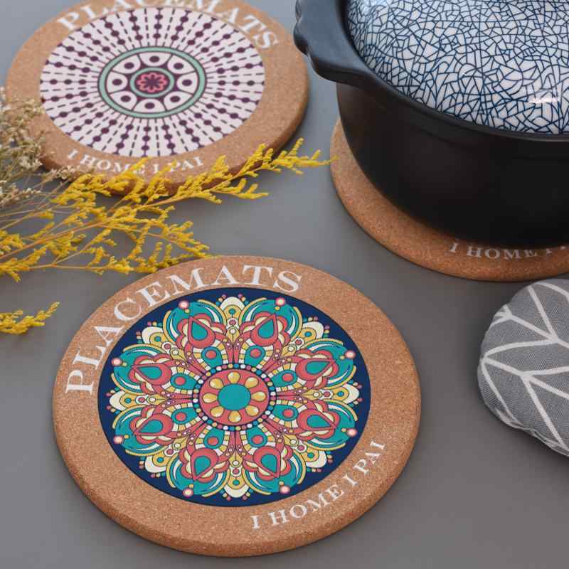 鍋敷き コースター コルク 耐熱 断熱 滑り止め 防水 円形 花柄 ボヘミアン スタイリッシュ おしゃれ 厚..