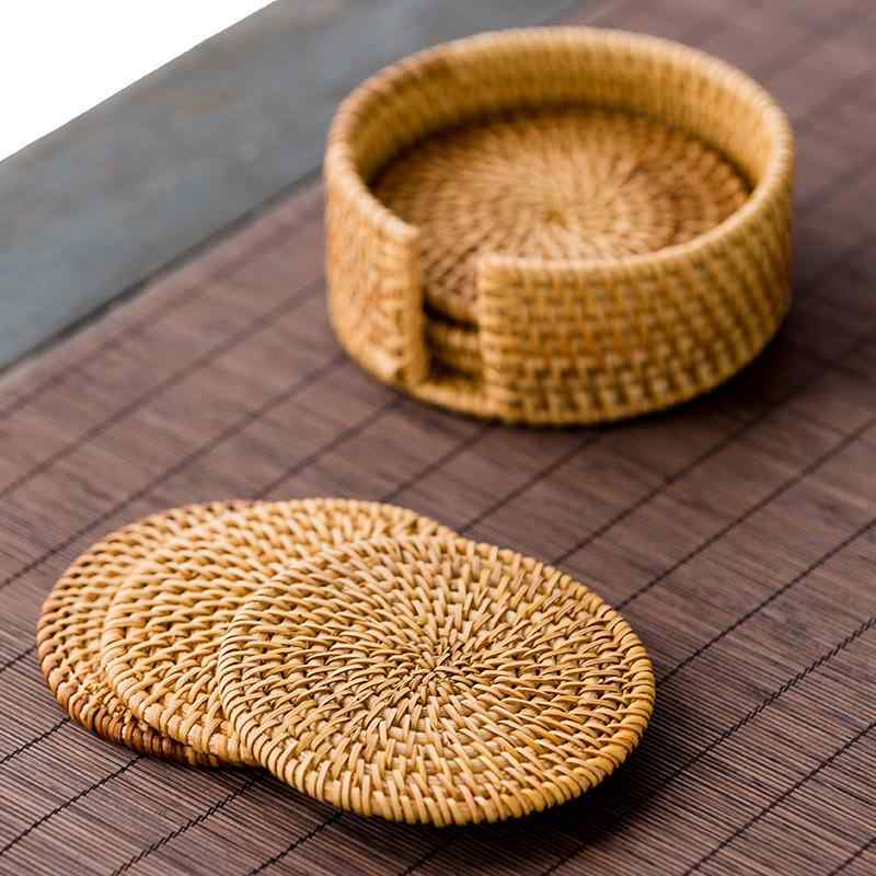 コースター 茶道用品 茶器 茶芸 おしゃれ デザイン 断熱 カップマット 家庭用 業務用 贈答品 ギフト 新中式スタイル ヘチマ 藤編み 青銅製 蓮型 紅銅製 葉型